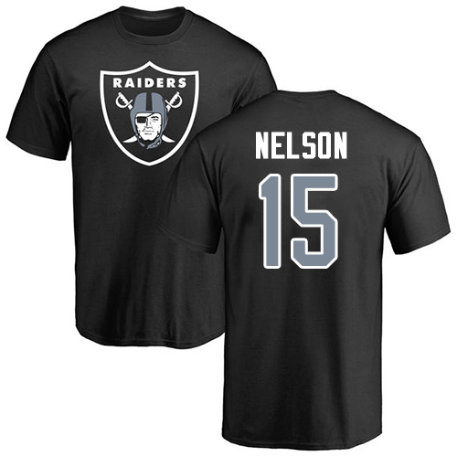 Men Oakland Raiders Black J  J  Nelson Name and Number Logo NFL Football #15 T Shirt->nfl t-shirts->Sports Accessory